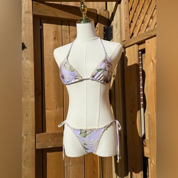 🆕 ZIMMERMANN 🧿 NWOT Acacia Crochet Edge Bikini, Lilac Floral MIX SZ 0/1 US 2/4 - Picture 8 of 16